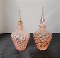 Pink & White Drape Motif Art Glass Perfume Bottles