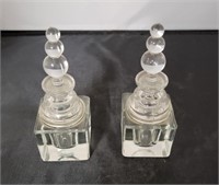 2 Vtg Clear Blown Art Glass Perfume Bottle