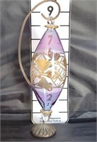 Purple and Gold Etched Teardrop Christmas Ornament