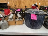 Granite pot, mugs, flask, etc