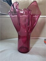 Pilgrim Glass Cranberry  Hand Blown Vase