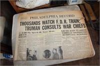 PHILADELPHIA RECORD F.D.R. TRAIN PAPER