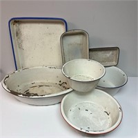 Vintage Metal Enamel Pans & Bowls