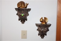 Pair of Small Shelves with Bird & Snail Figurines