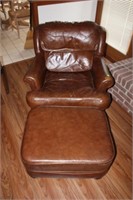Brown Leather Arm Chair with Ottoman