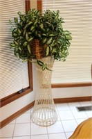 37.5" White WIcker Plant Stand with Arificial Fern