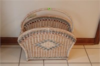 Bamboo Stool with Wicker Magazine Rack