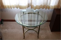 Round Glass Top Lamp Table with Brass Base