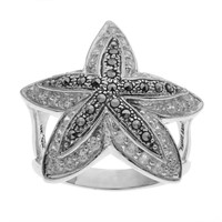 Sterling Silver Marcasite & CZ Starfish Ring-SZ 5