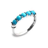 Silver Round Sleeping Beauty Turquoise Ring-SZ 7
