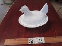 White Glass Hen on Nest Bowl