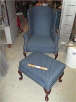 Blue Wingback Chair w/ Ottoman