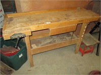 Wooden Work Table w/ Vises & Drawer