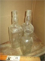 Two Old Whiskey Bottles & Honey Jar