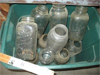 Tote of Old Half Gallon Jars