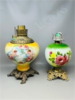 2 painted oil lamps  , working ( B6)