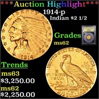 ***Auction Highlight*** 1914-p Gold Indian Quarter