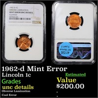 NGC 1962-d Mint Error Lincoln Cent 1c Graded unc d