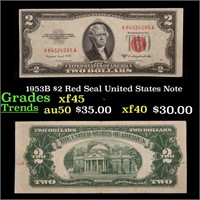 1953B $2 Red Seal United States Note Grades xf+