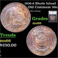 1936-d Rhode Island Old Commem Half Dollar 50c Gra