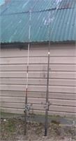 Pair of modern surf casting rods and reels