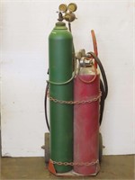 Oxygen and Acetylene Torch Set On Rolling Cart
