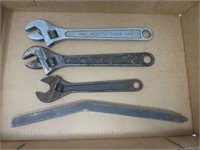 Three Crescent Wrenches and Pry Bar