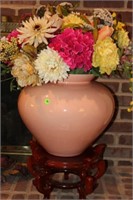 Large Pink Porcelain Vase on Oriental Stand