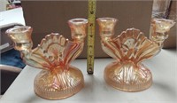 Iris Jeannette Glass Co. Iridescent candle holders