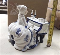 Vintage blue and white porcelain piano lady