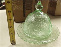 Vintage green Tiara round butter dish with lid