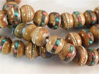 AFRICAN TRADE BEADS BONE WITH STONE INLAY ROCK STO