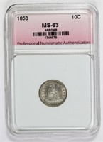 1853 ARROWS SEATED DIME