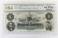 1860'S BANK OF AMERICA $1.00 RHODE ISLAND