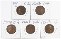 (5) 1924-D LINCOLN WHEAT CENTS