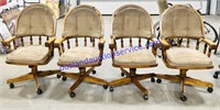 Set of (4) Padded Dining Swivel Chairs on Wheels