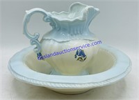 Ceramic white and Blue Flower Pitcher and Bowl
