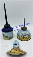 Hand Painted Antique Oil Cans and Cultivator
