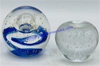 Pair of Glass Paperweights- Apple and Blue and