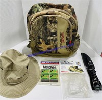 Outdoors Lot- Backpack, Hat, Compass Knife,