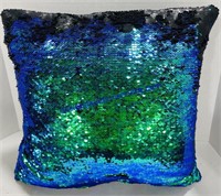 Blue and Green Sequin Throw Pillow 16x14