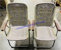 Pair of Macrame Folding Lawn Chairs