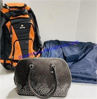Keep Rollong Backpack, Gray/Bejeweled Purse, and