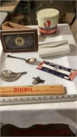 Hand purse, weather clock ( untested ), spoon,