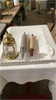 Vintage kitchen rollers, vintage mason jar, and