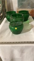 Vintage green glass pots.