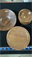Wood dishes, salad bowl, 8-plates and 8-small