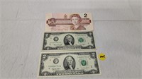 2 AMERICAND AND 1 CANADIAN $2 BILL LOT
