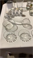 Glass bowls, glass punch spoon, vintage glass