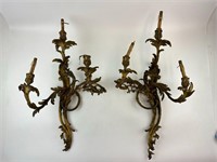 Pair Of Baroque Bronze 3-Arm Electrified Sconces